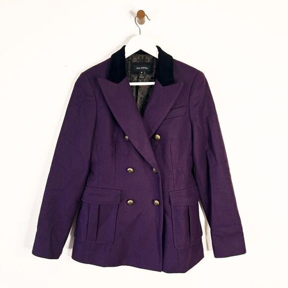 Pink Tartan Purple 100% Wool Double Breasted Blazer Jacket - Picture 1 of 5